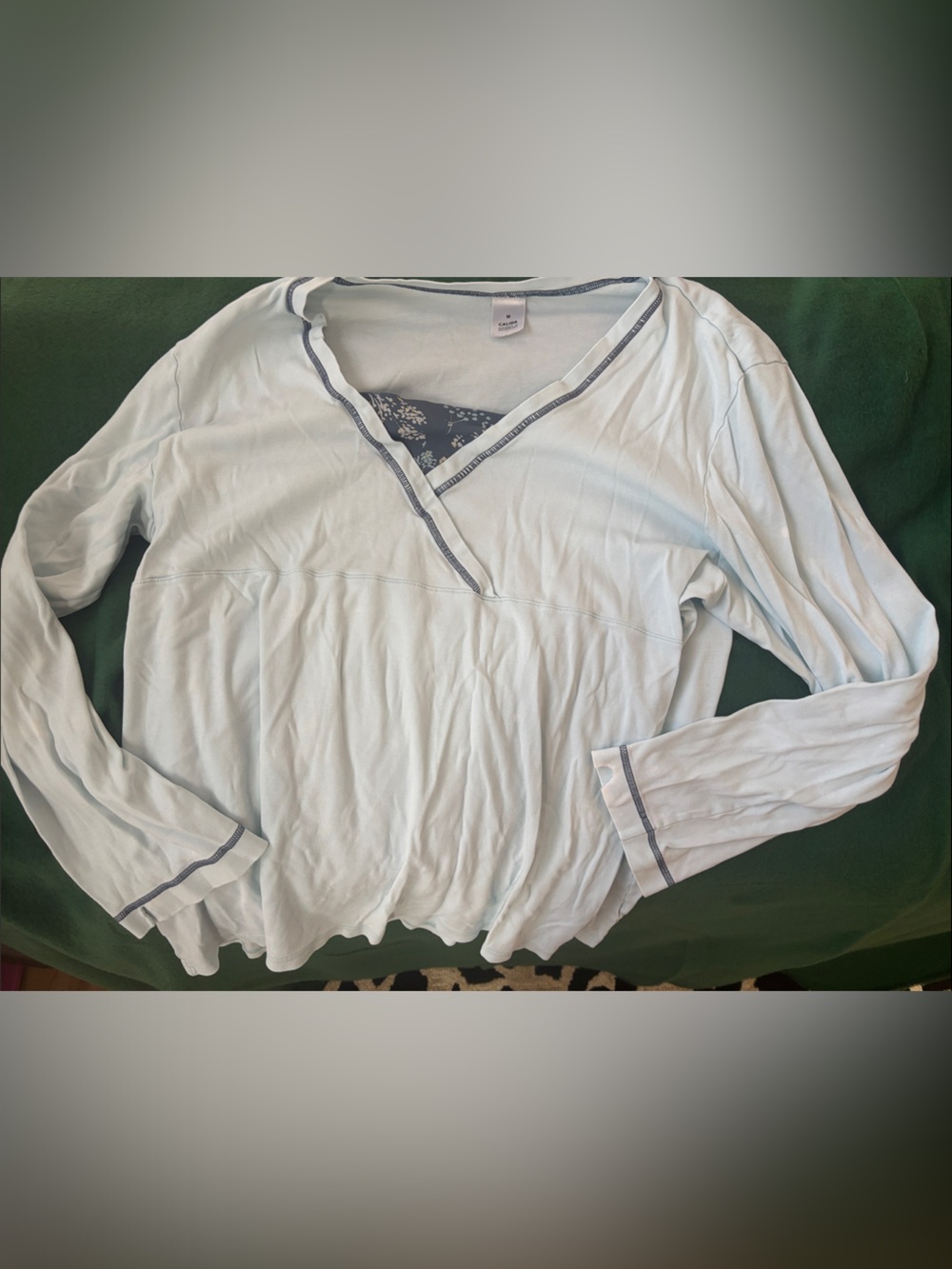 Light Blue Long-Sleeve V-Neck Women's Top